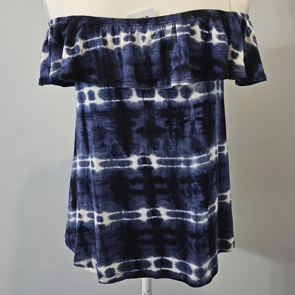 CLOUD CHASER blue TIE-DYE off shoulder TOP spandex RAYON - Picture 8 of 10